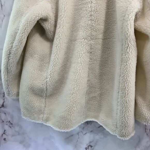 J Crew Coat Womens XL White Sherpa Teddy Faux Shearling Fuzz Shawl Cocoon Shawl - Picture 7 of 11